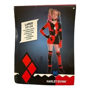 NWT Harley Quinn Halloween Costume Dress Up Cosplay DC Comics Child Large 12-14
